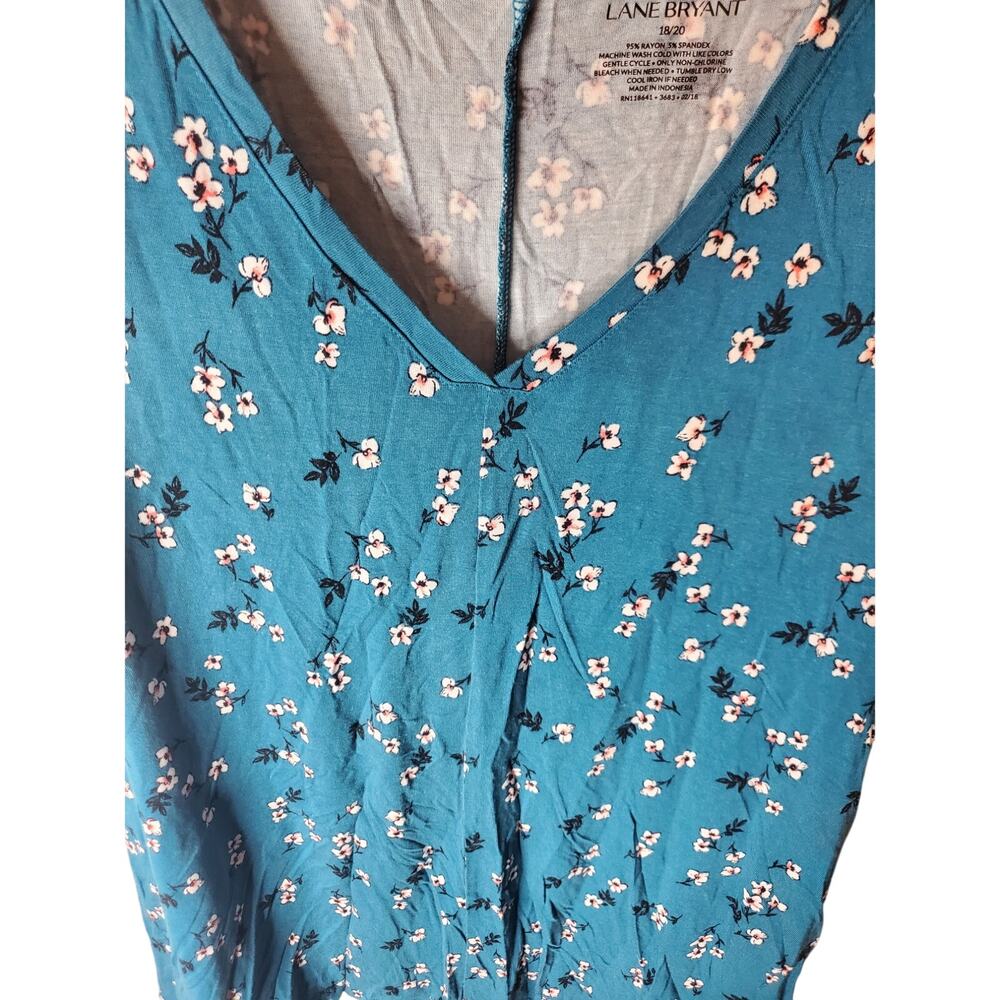 Lane Bryant Teal Floral V-Neck Tank, 18/20 - Picture 2 of 5
